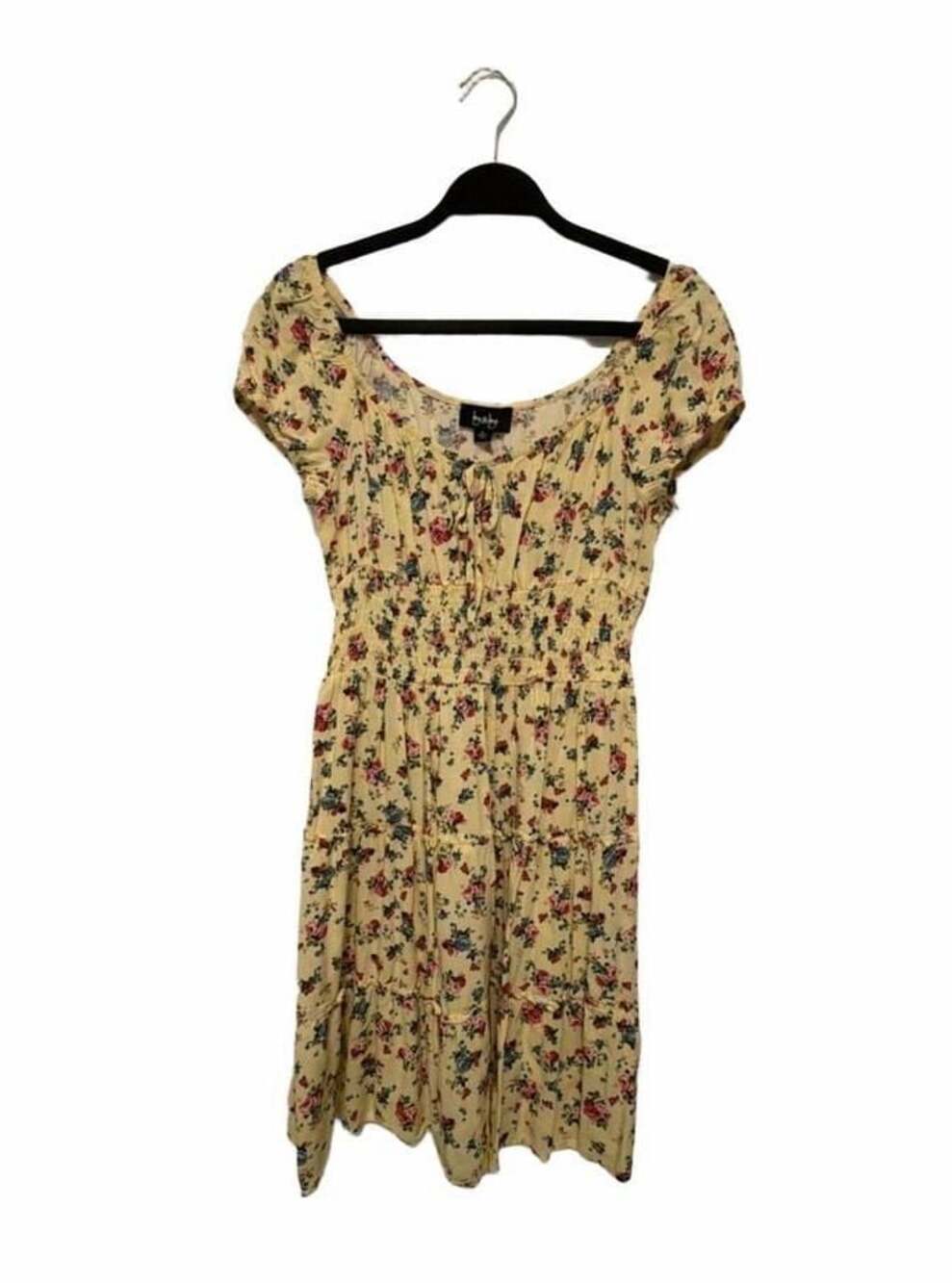 byby Yellow Floral Smocked Tiered Mini Dress